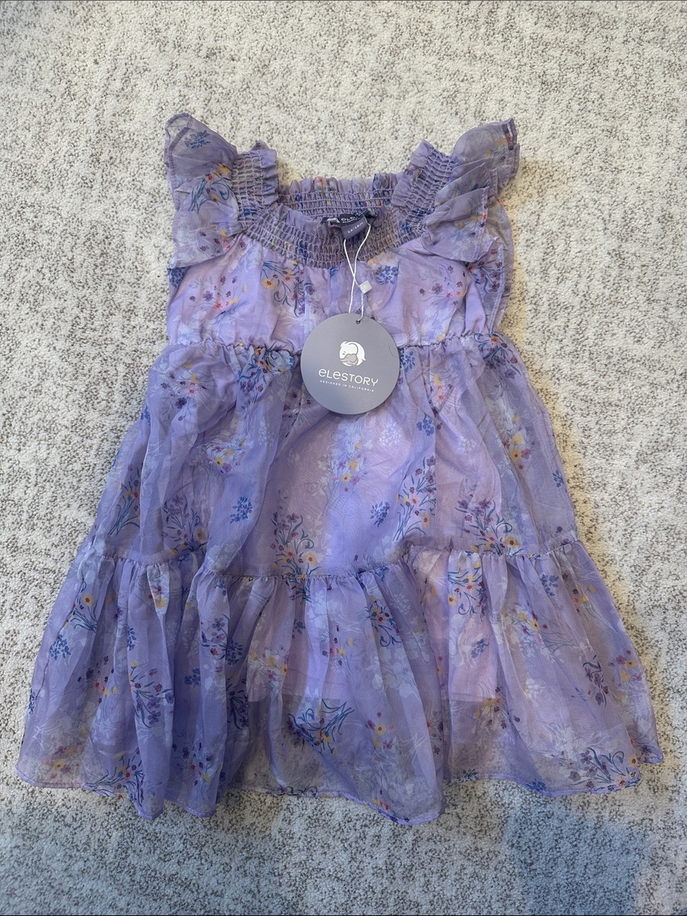 Elestory Girls' Lavender Floral Ruffle Dress